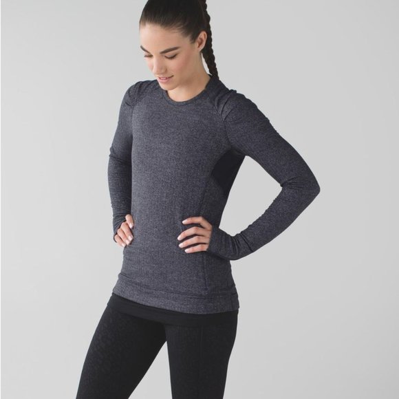 SOLD - Lululemon Think Fast LS Top 4 Black Herringbone - Picture 1 of 11